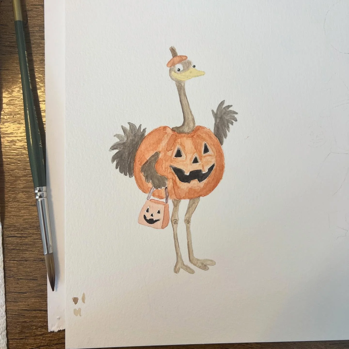 My little Halloween character came out so cute #snailmaillove #greetingcarddesign #watercolorartist