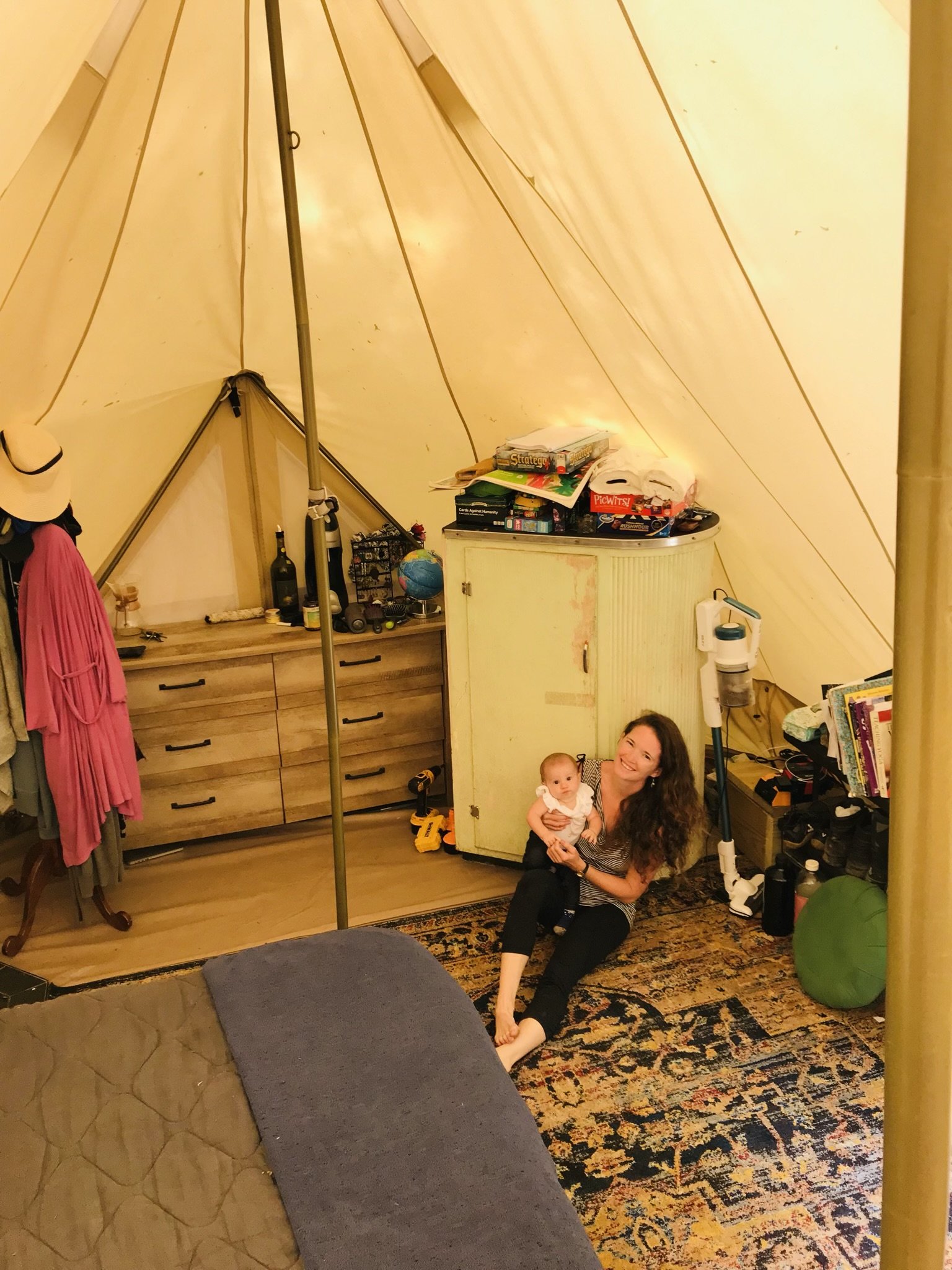 Inside our off grid tent