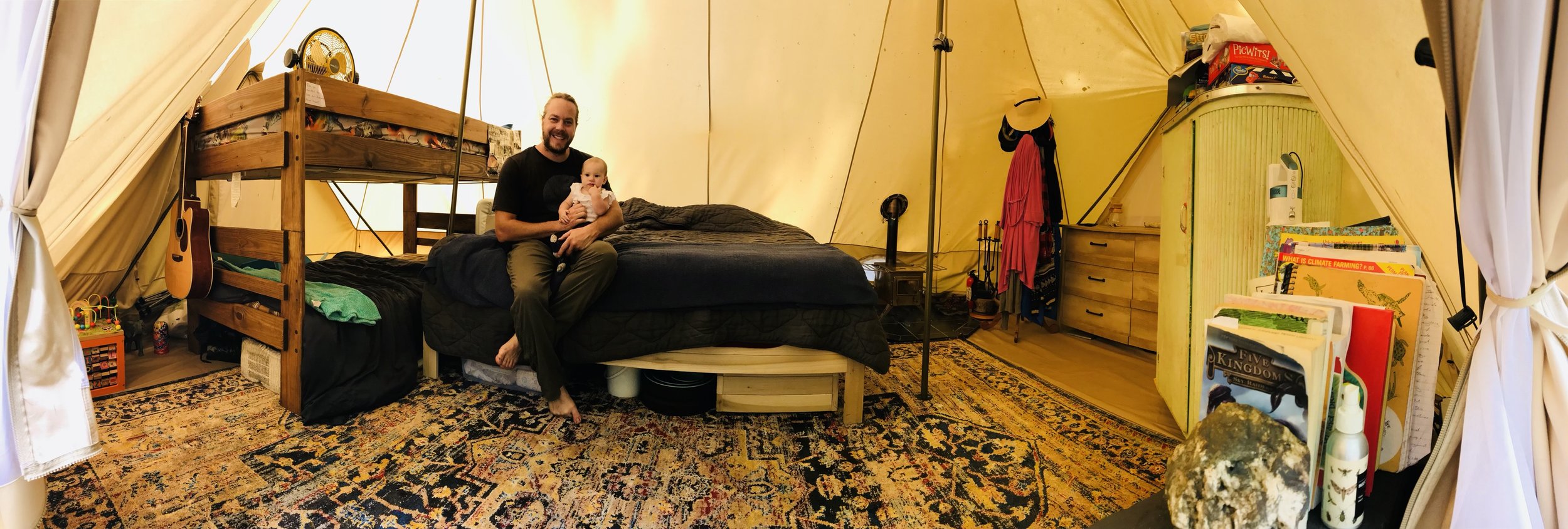 Inside our off grid tent