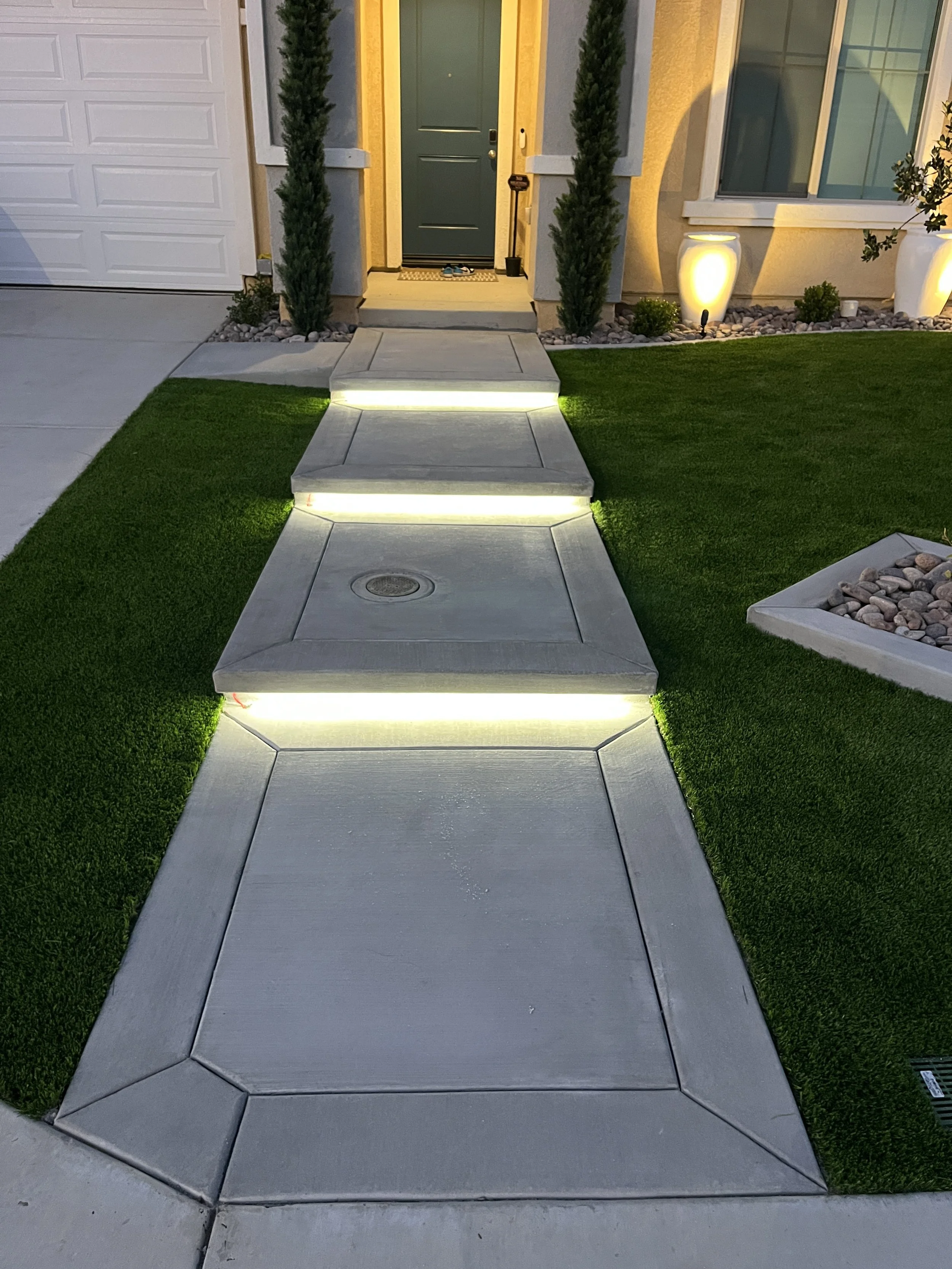 Concrete walkway with LED step lighting – Murrieta, CA