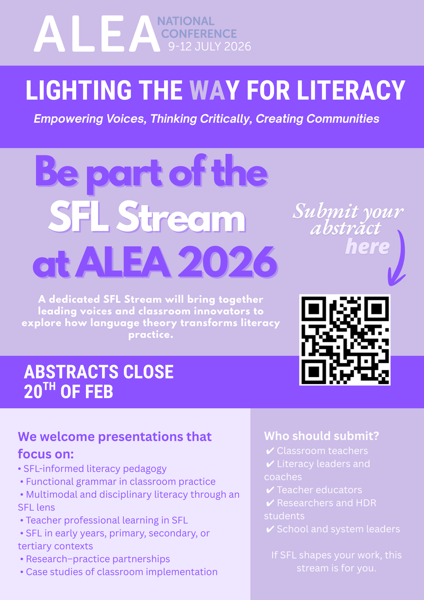 SFL Day at ALEA 2026, 11 July, Western Australia