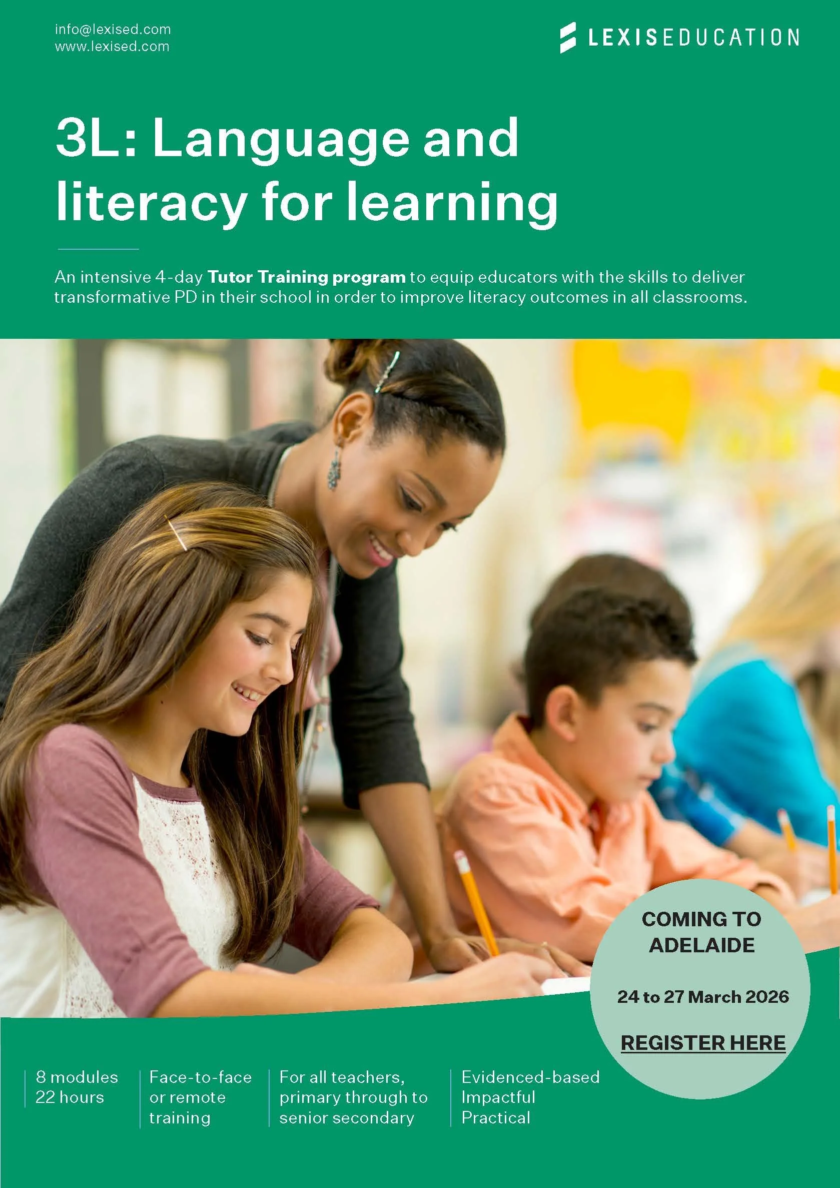 PL opportunity: Language and Literacy for Learning (3L) Tutor Training in Adelaide