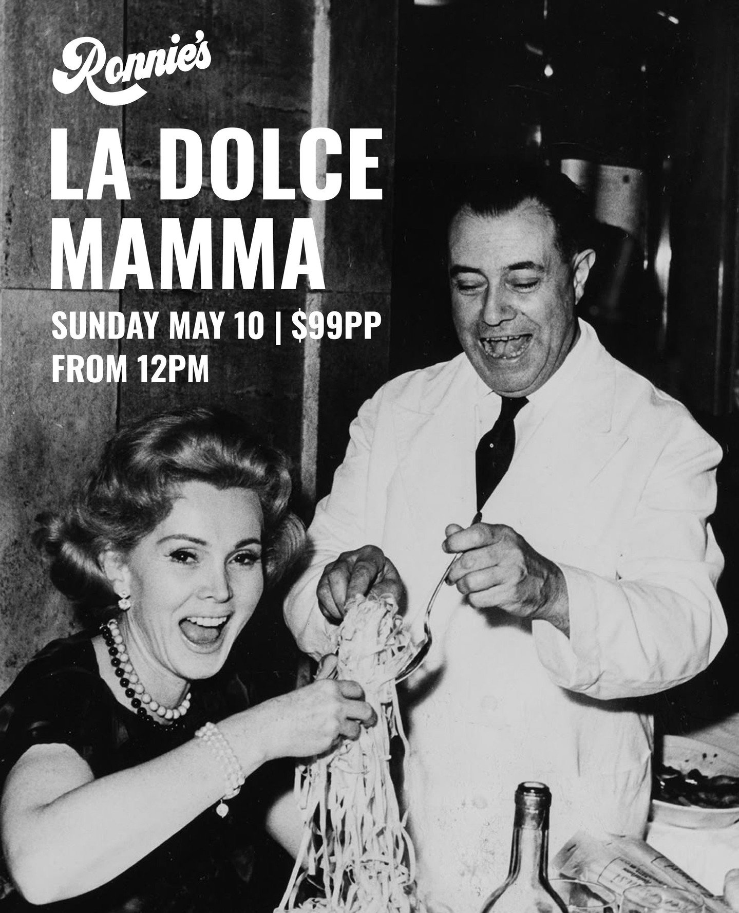 La Dolce Mamma 💐 Celebrate Mother&rsquo;s Day the Ronnie&rsquo;s way with a long lunch in Melbourne CBD. 🍝⁠
⁠
Join us from 12pm on Sunday 10 May for a shared menu of Ronnie&rsquo;s favourites, plus a glass of Prosecco on arrival for $95pp.⁠
⁠
Good 