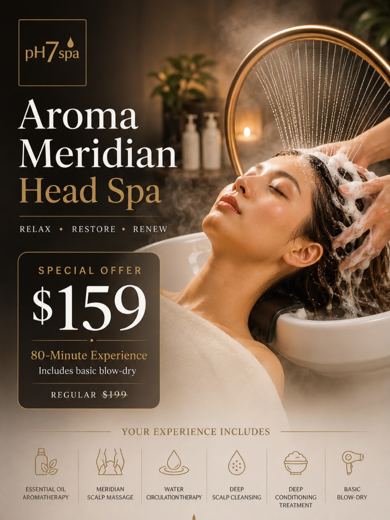 ✨ A moment for yourself.

Escape the everyday with our Aroma Meridian Head Spa 🌿
An 80-minute experience combining relaxation with complete scalp &amp; hair care.

🌿 Essential Oil Aromatherapy
💆&zwj;♀️ Meridian Scalp Massage
💧 Water Circulation T