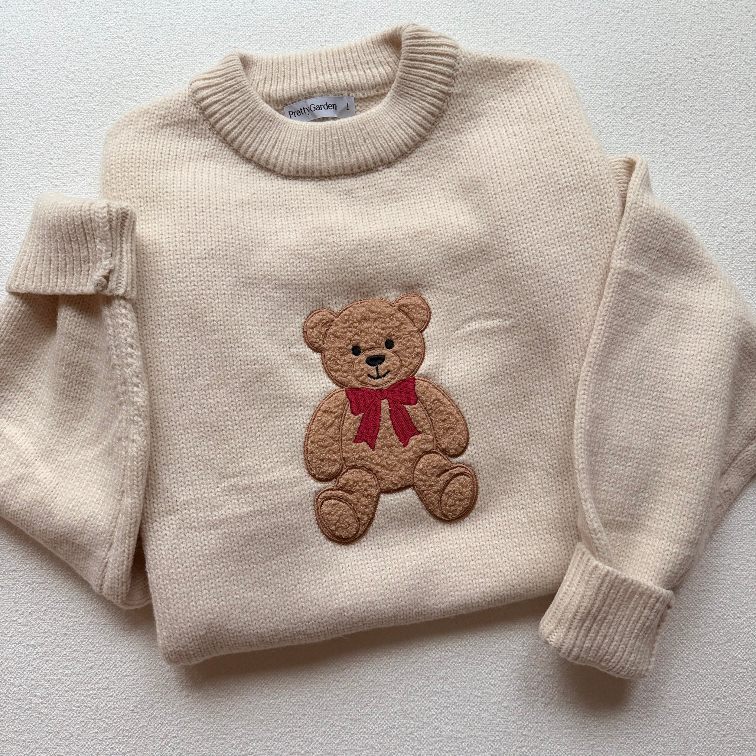 Applique Fuzzy Teddy Bear — Knit Sweater