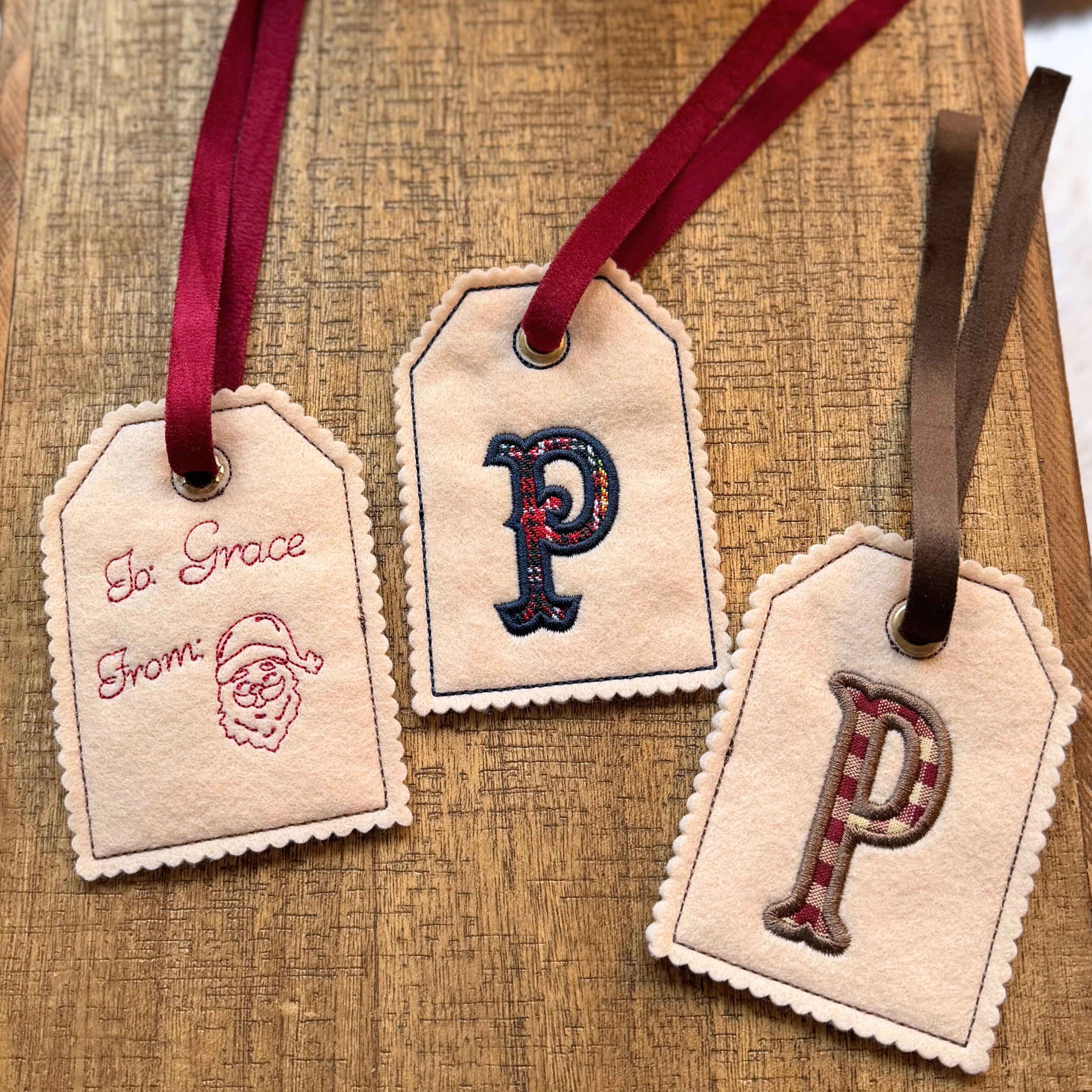 Custom Appliqué Letter Heirloom Embroidered Gift Tag/Ornament