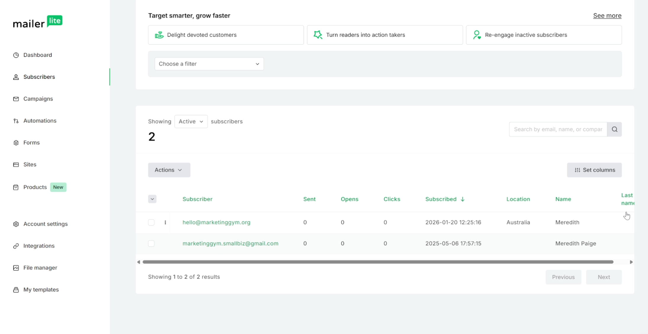 MailerLite: Subscribers