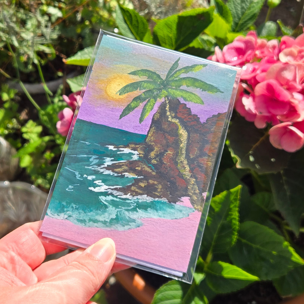 Beachside – Original 3.5x5 In Gouache Painting