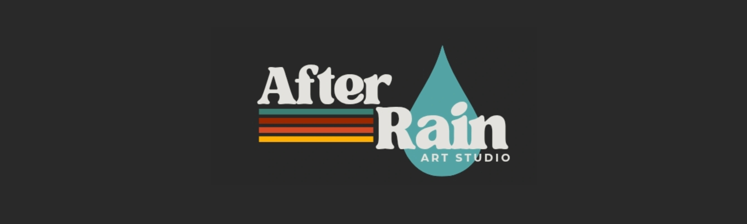 Logo for After Rain Art Studio with stylized text, a blue water droplet, and color stripes.