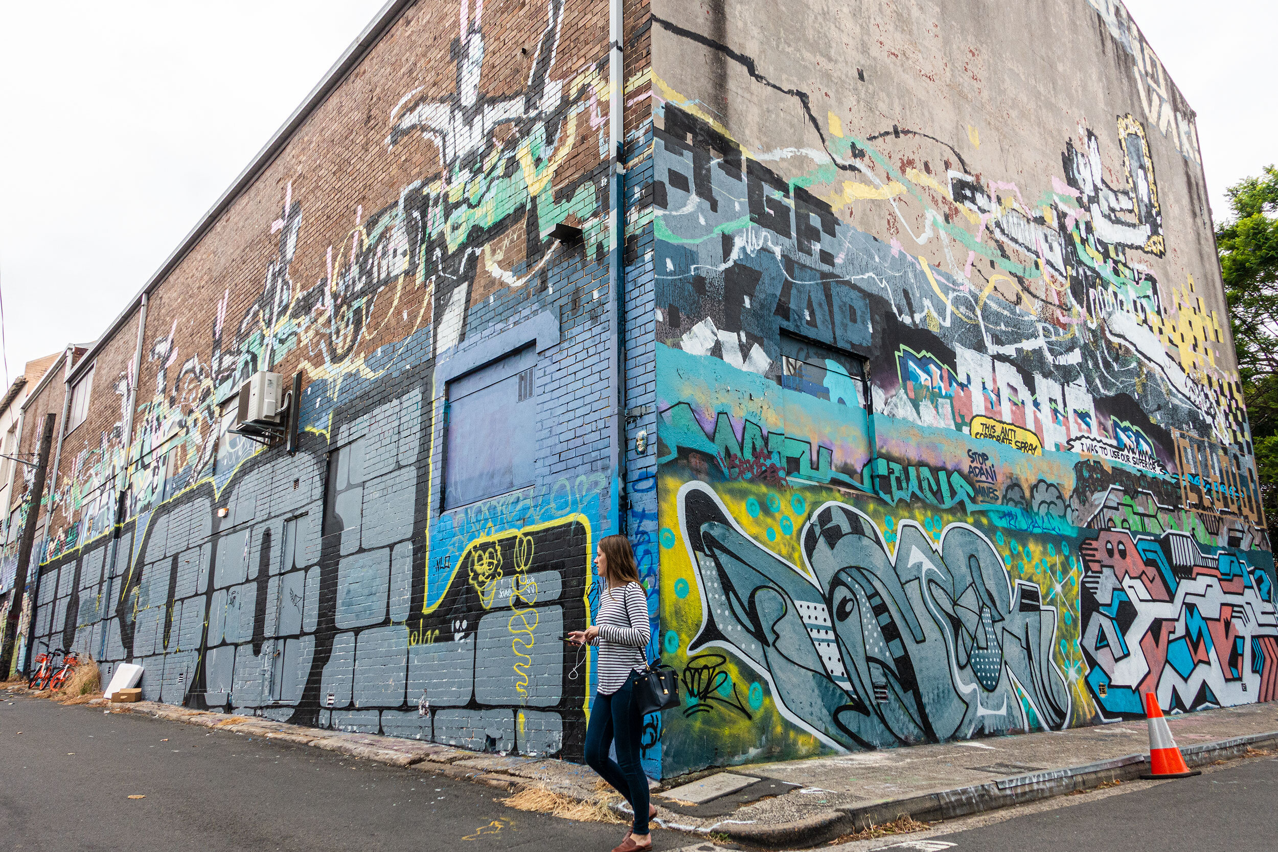 The Hub, Newtown 2020. 'This anti corporate spray' almost lost under paint.