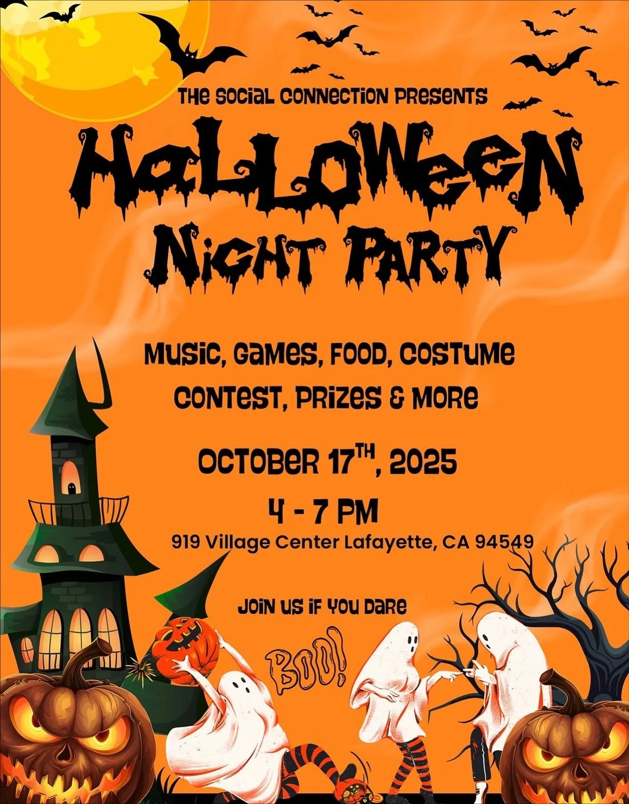 🎃Get ready for a spook-tacular Halloween Party! Join us on October 17th from 4 PM - 7 PM for an afternoon full of fun, food, games, prizes, and more. Whether you love dressing up in creative costumes, competing in games, or just enjoying delicious t
