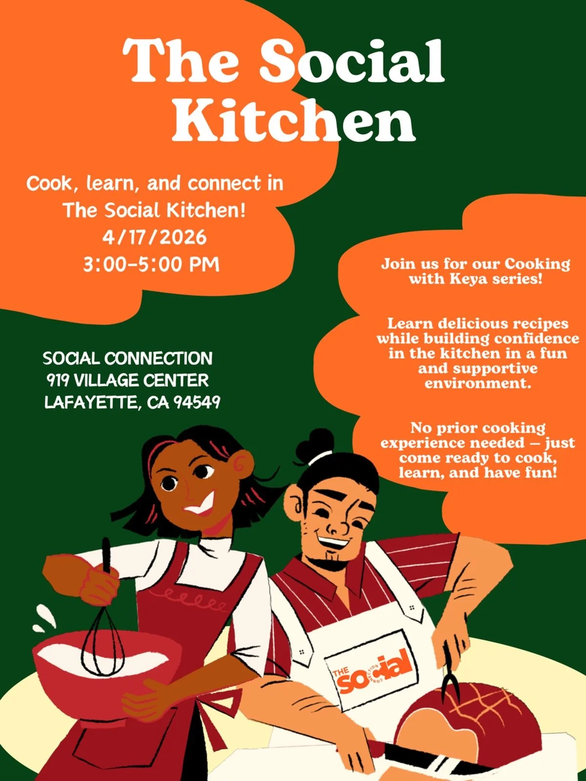Join us this Friday for Cooking with Keya! 🍳
Come enjoy learning a new recipe, building confidence in the kitchen, and cooking alongside friends in a fun and supportive environment.
Sign up on Eventbrite to reserve your spot!

#TheSocialConnection #