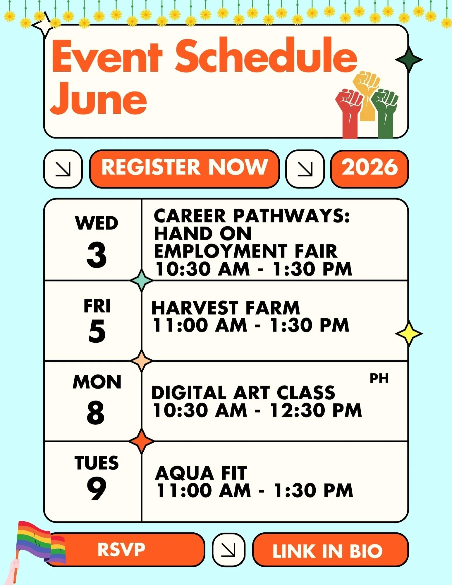 ✨ June is here and we&rsquo;re ready for another month of connection, learning, creativity, and fun!

Whether we&rsquo;re exploring the community, building new skills, staying active, expressing ourselves through art, or celebrating together, there&r