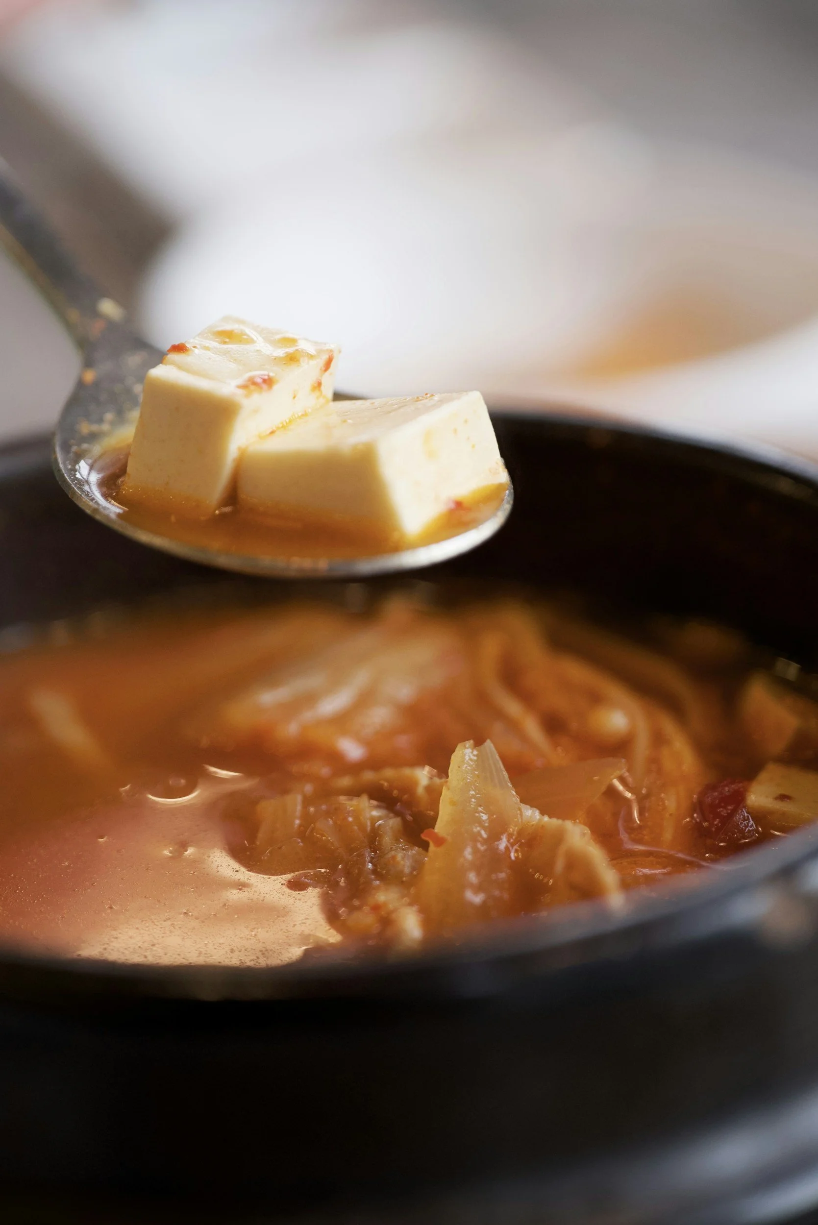A closeup of kimchi stew