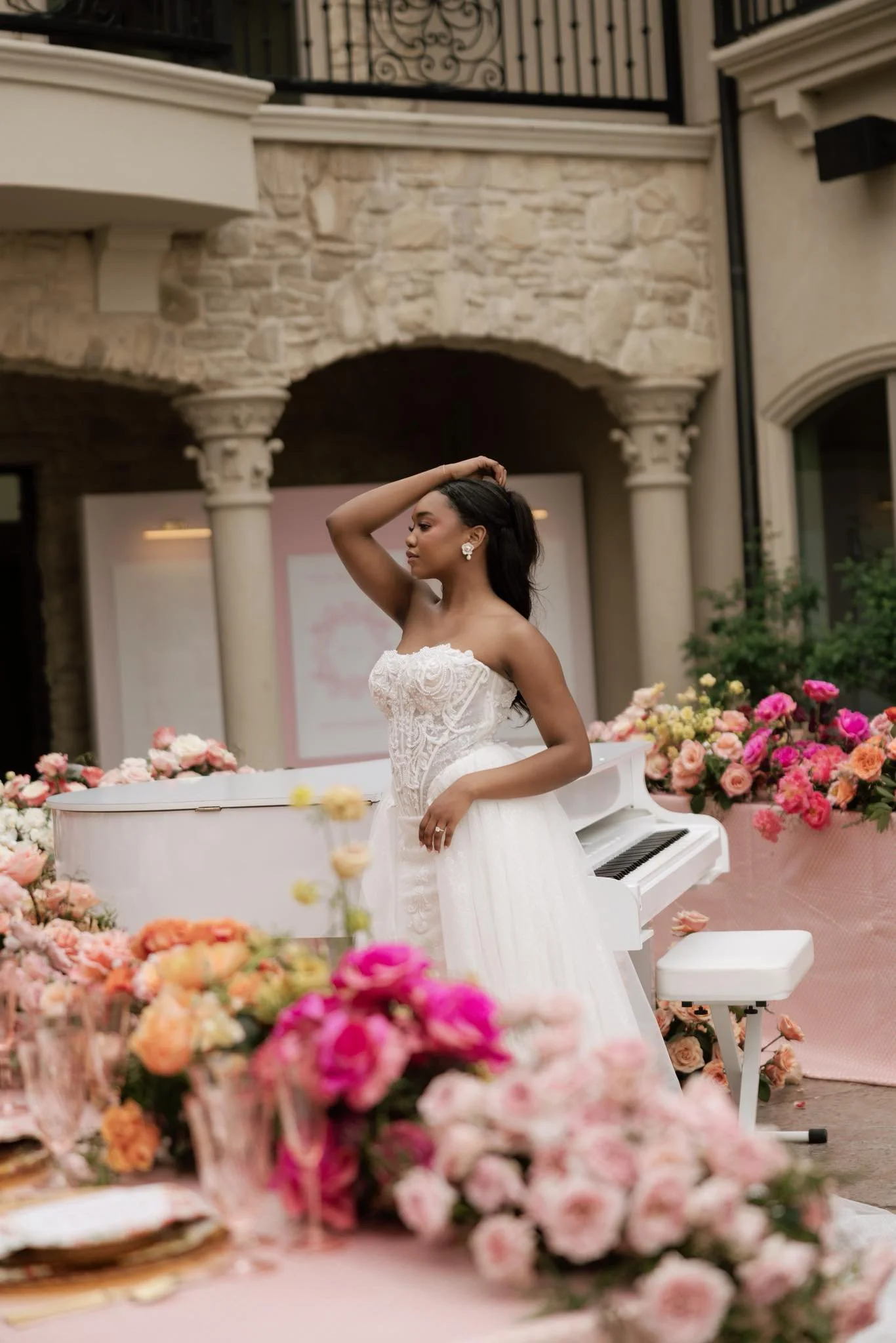 Captured by Elissa Pace Photo Floral Tablescape. Garden flowers Garden florals. Rainbow pink