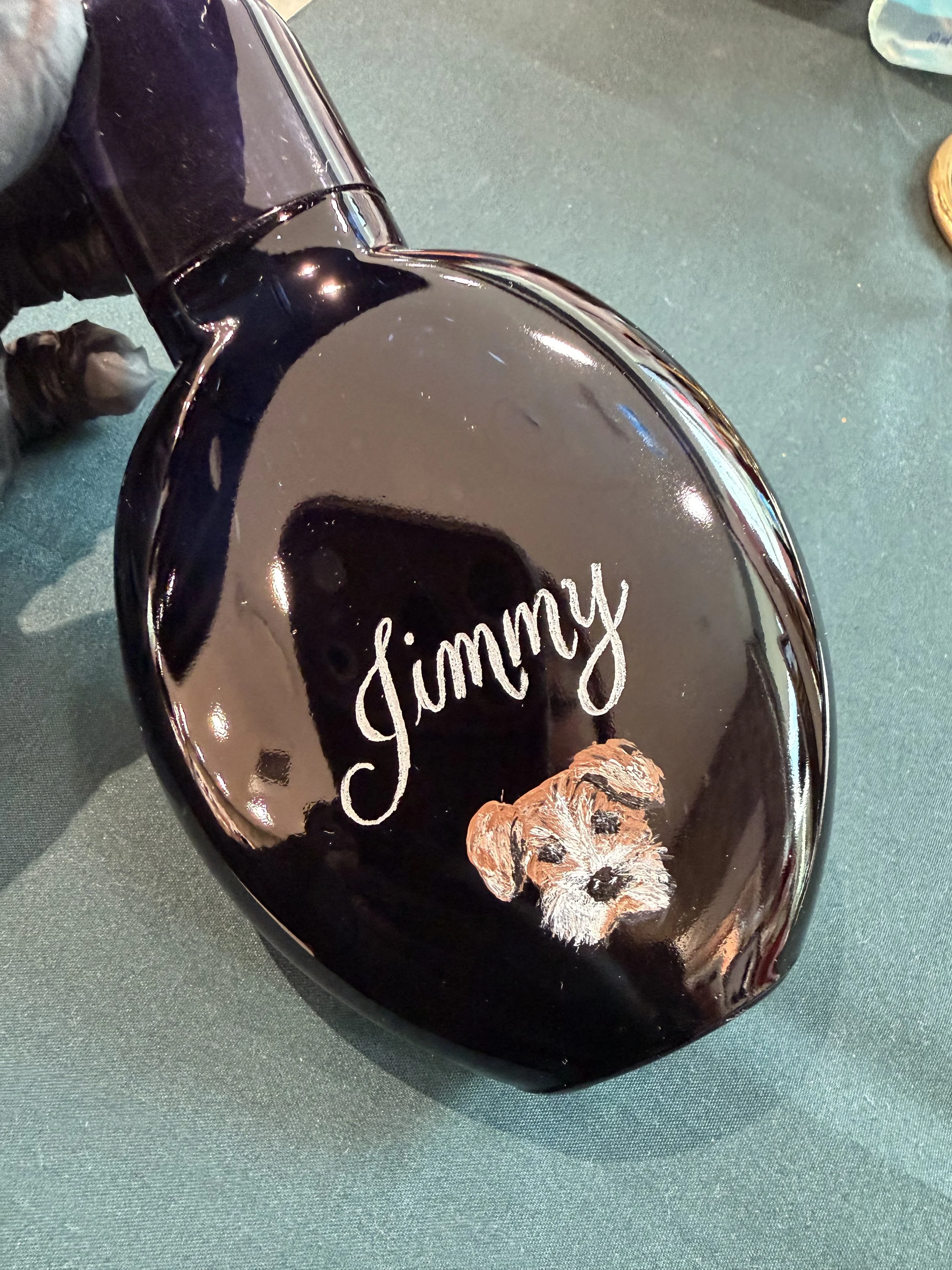 pet portrait painting on fragrance bottle
