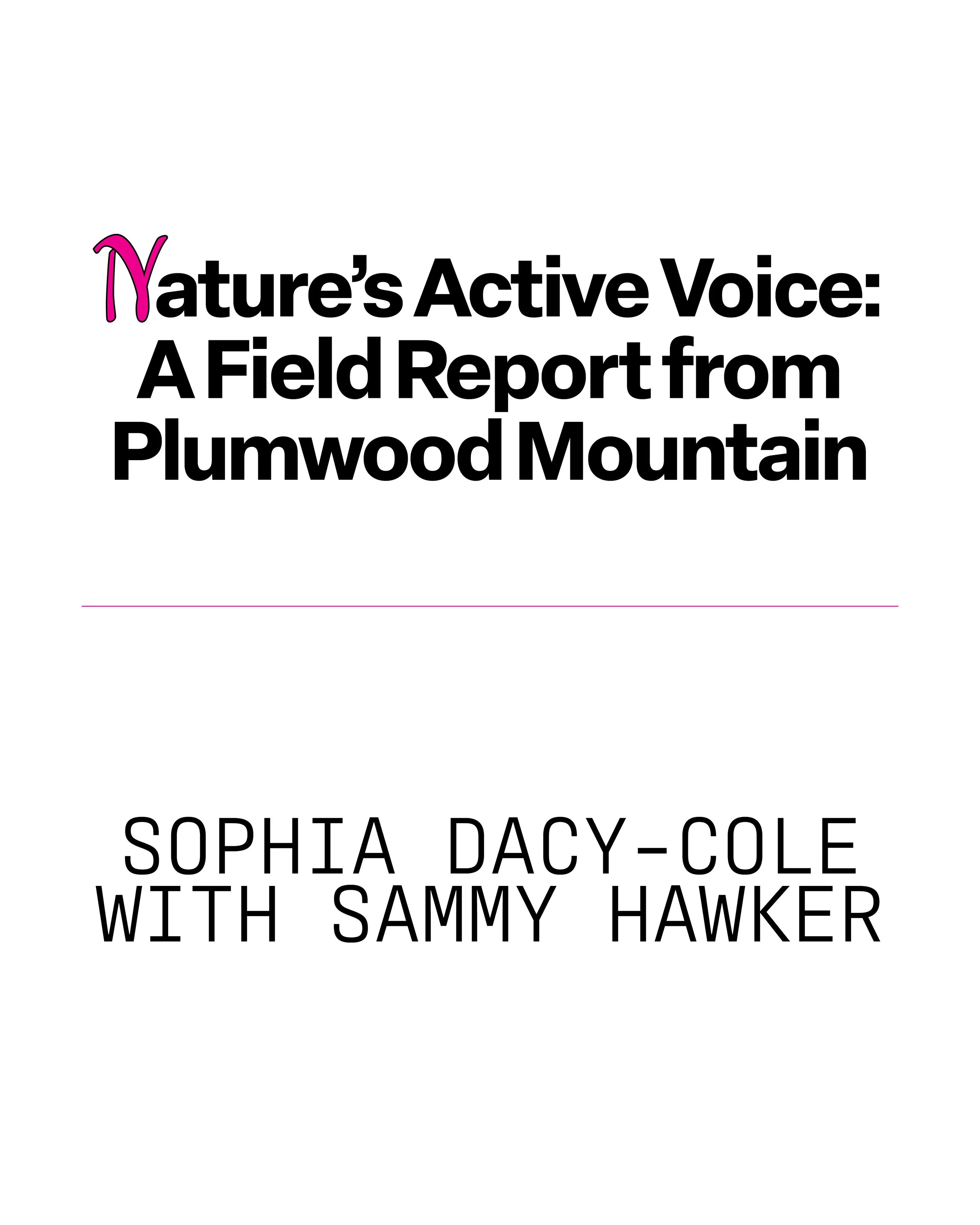 Nature’s Active Voice // A Field Report From Plumwood Mountain