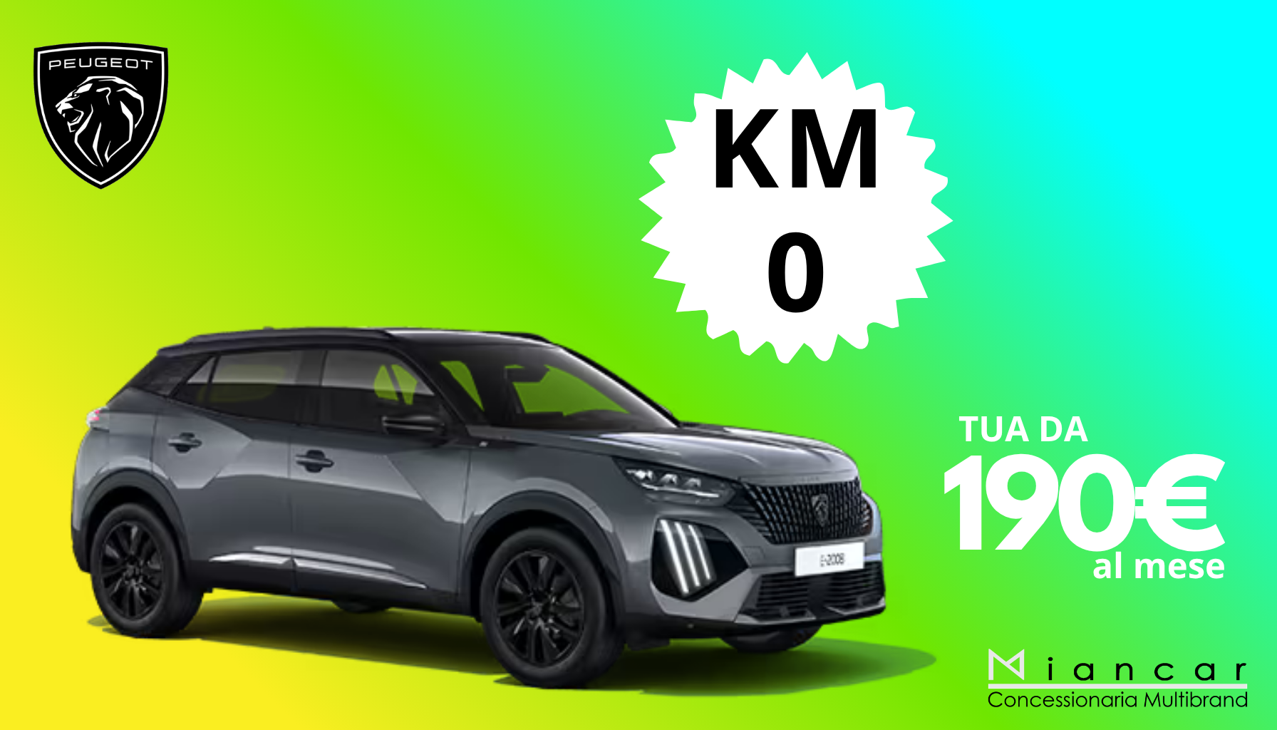 auto grigia peugeot su sfondo verde km0 tua a 190 ale mse