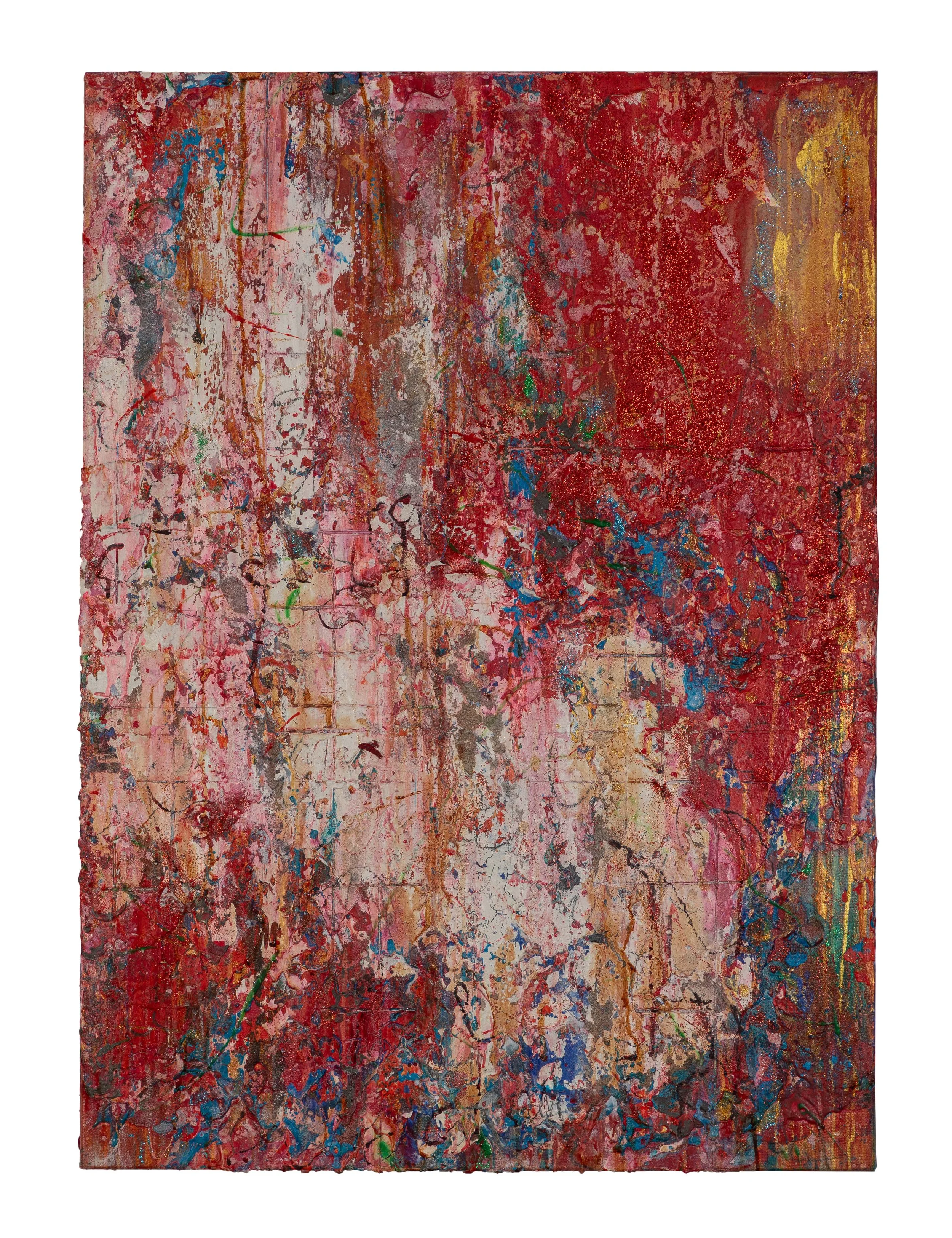 Núi Hồng Sơn #7 _ Marpo Ri mountain #7, 2025, acrylic, acrylic medium, charcoal, gold leaf, oil, and lacquer on canvas and silk , 96cm x 70cm.jpg