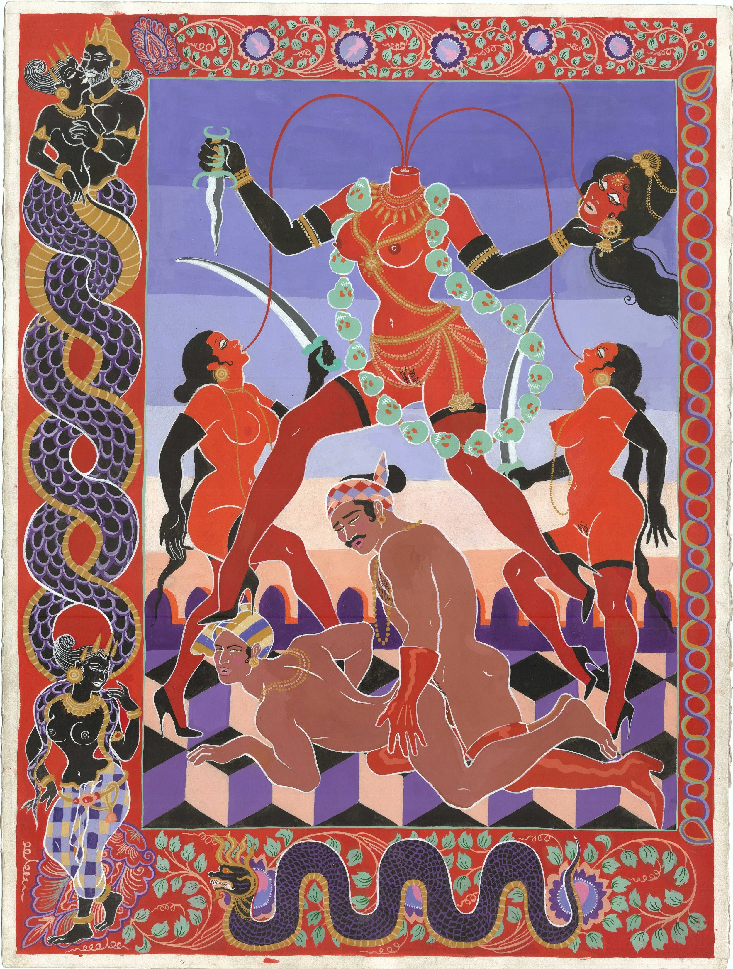  Richie Nath,  Chinnamasta,  2024-2026, colored pencil, gouache and watercolour on Canson® Aquarelle paper 60% cotton, 300gsm, acid-free, 75 × 57 cm, framed : 94 x 78 x 2 cm. Courtesy of the artist and Galerie Bao. 