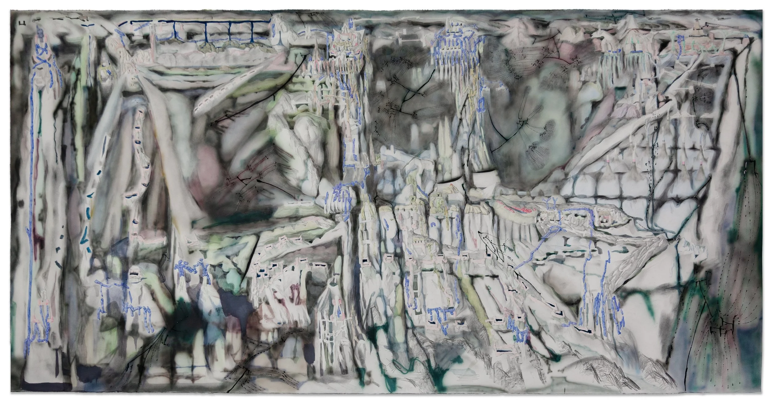 B2 [Square Hamlet], graphite, acrylic, ink, and colored pencils on paper, 140x280cm, 2024.jpg