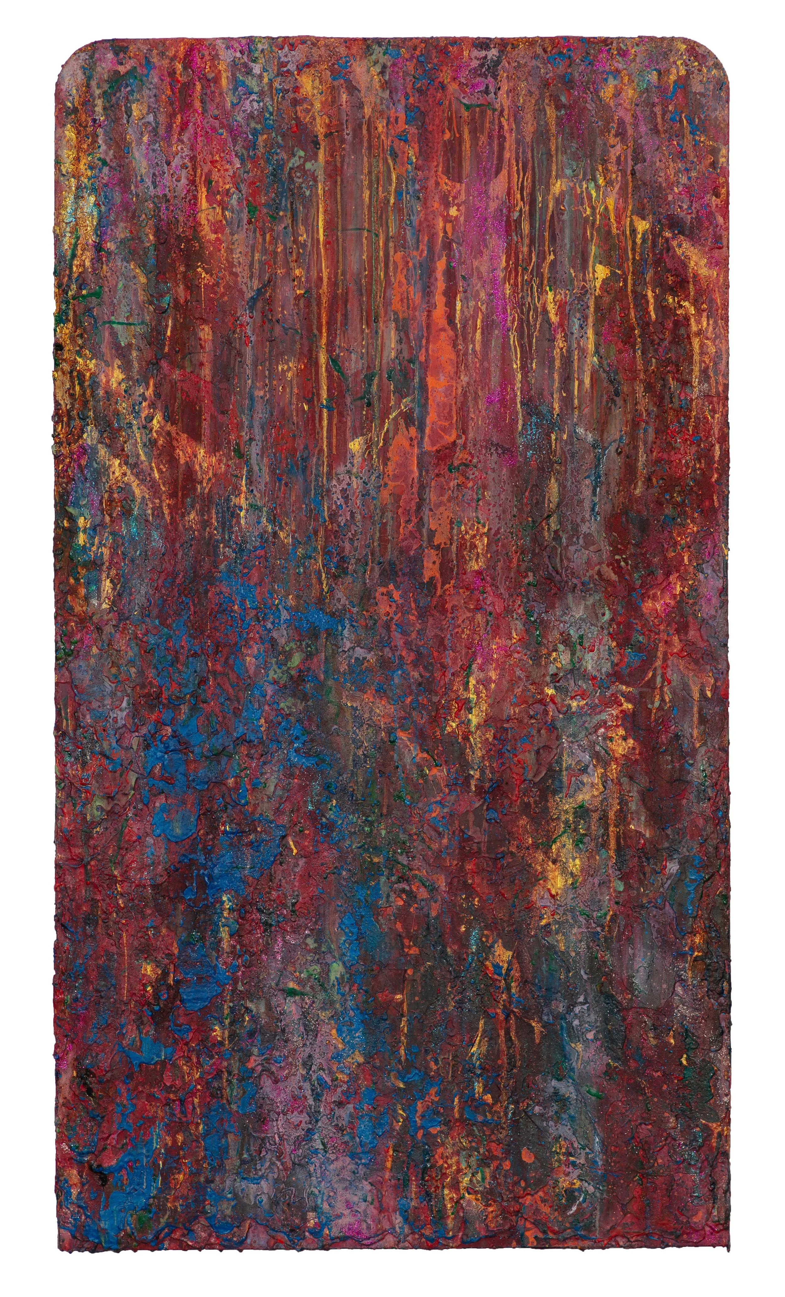 Memory of an old place in ancient monastery at Ladakh #5 _ Kí ức về một không gian cũ trong tu viện cổ ở Lakh #5, 2024, acrylic, acrylic medium, lacquer, charcoal, gold leaf and oil on canvas, 135,5cm x 75,5cm .jpg