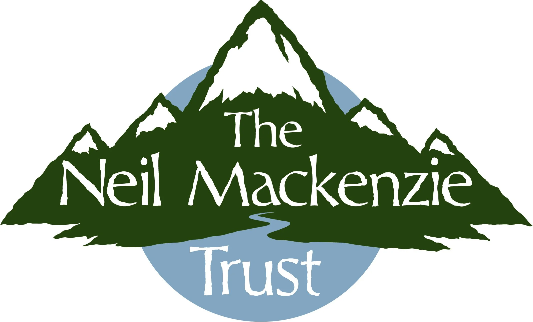 A logo featuring green mountain peaks with snow caps, a blue circle background, a river at the base, and text that reads 'The Neil Mackenzie Trust'.