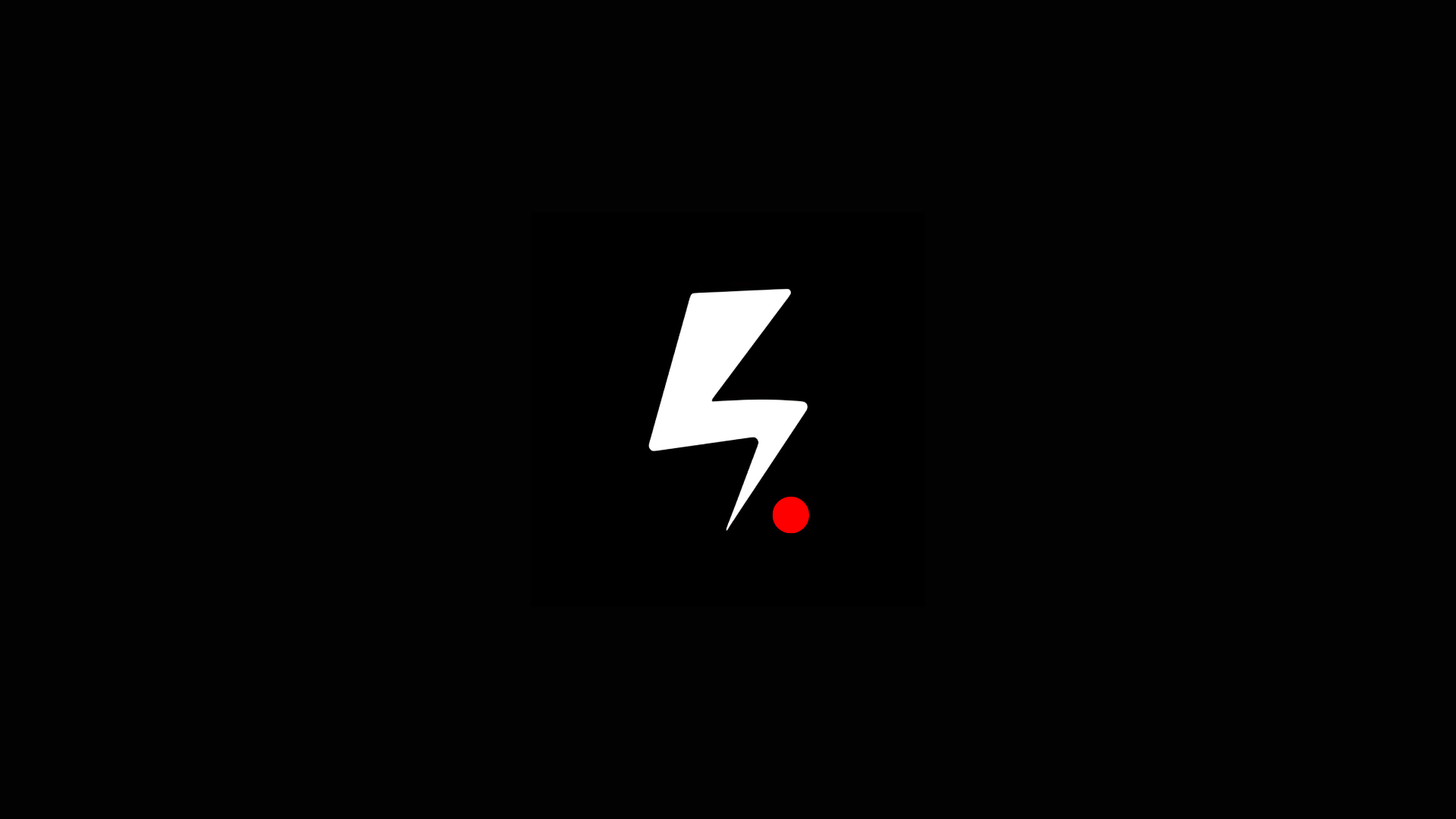 Symbole de décharge électrique blanc avec un point rouge en dessous, sur fond noir. Bannière Alt Production, agence de vidéo production basée en Auvergne, cofondée par Léandre Zapata, spécialisée dans la création de contenus audiovisuels innovants po