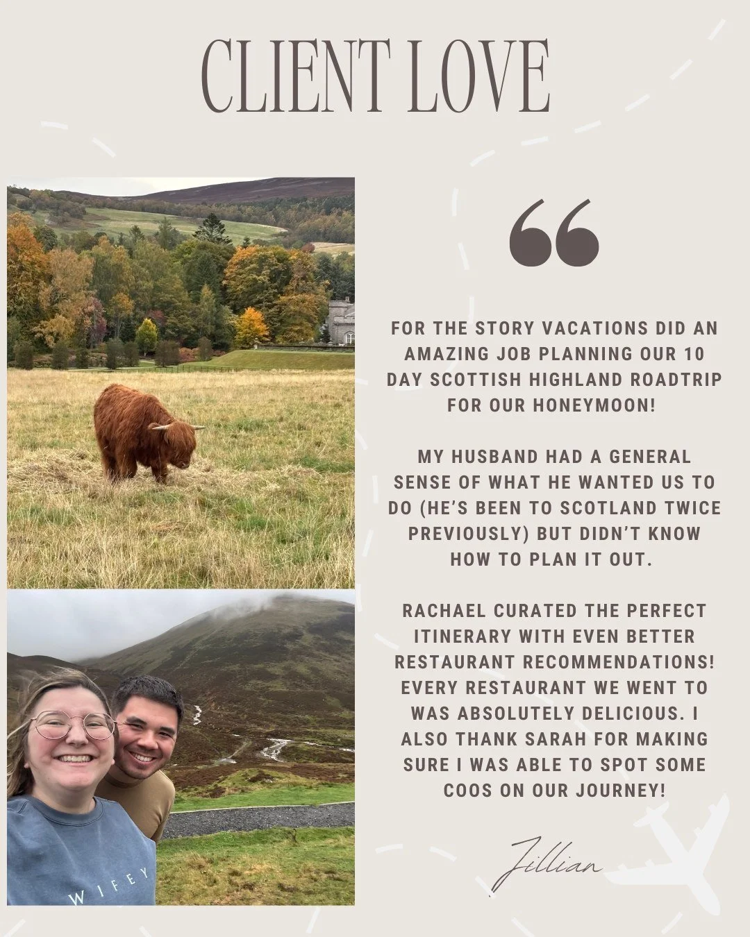 A 10‑day Scottish Highlands honeymoon, thoughtfully mapped out from start to finish. From curated routes to unforgettable meals (and yes, Highland coos included), it was such a joy to bring this journey to life. 🤍

Every great trip starts with a vis