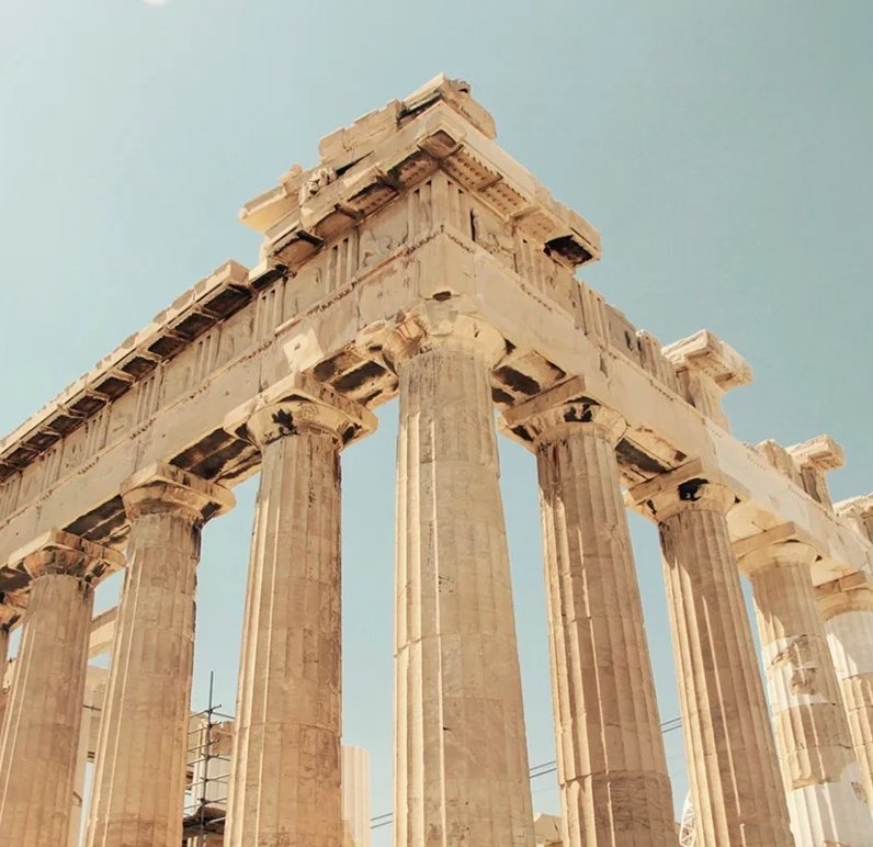 Close-up view of the Parthenon columns, Athens, Greece.