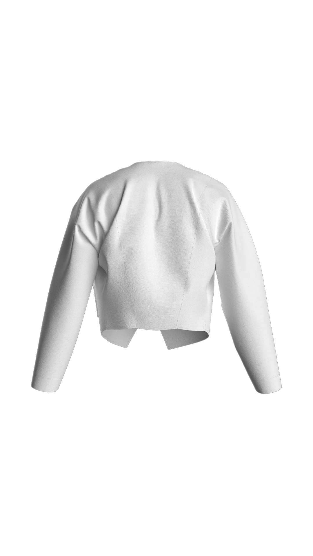 White cropped jacket displayed against a black background.