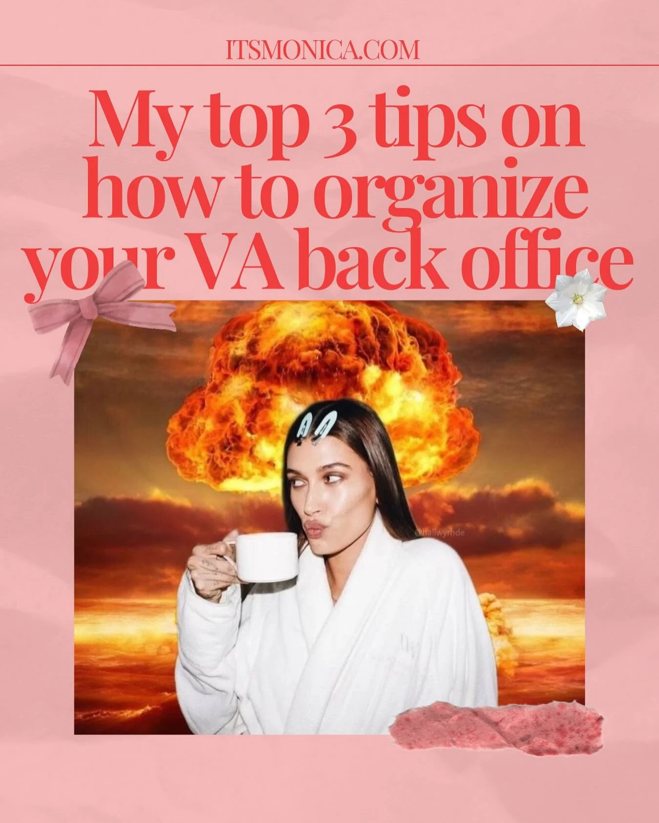 My top 3 tips on how to organize your VA back office in 30 minutes a week:

&rarr;1. Do a Friday Reset:

&gt;&gt;&gt;&gt;capture tasks from email/DMs/boards into one list.

&rarr;2. Sort with T/L/D:

&gt;&gt;&gt;&gt;Today / Later / Delegate and set o