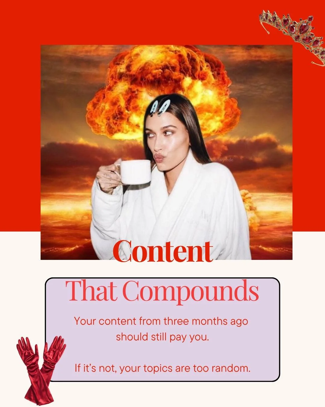 Content That Compounds

Your content from three months ago should still pay you.

If it&rsquo;s not, your topics are too random.

Build a content spine:
Five themes you cycle monthly so new eyes hit your best ideas.

&rarr; Five themes
&rarr; Weekly 