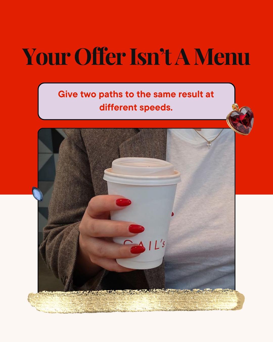 Your Offer Isn&rsquo;t A Menu

A messy services list loses great clients.

Curate.
Give two paths to the same result at different speeds.

Choice is good.
Chaos is not.

&rarr; Flagship outcome
&rarr; Lite path
&rarr; Clear start line

Decision made.