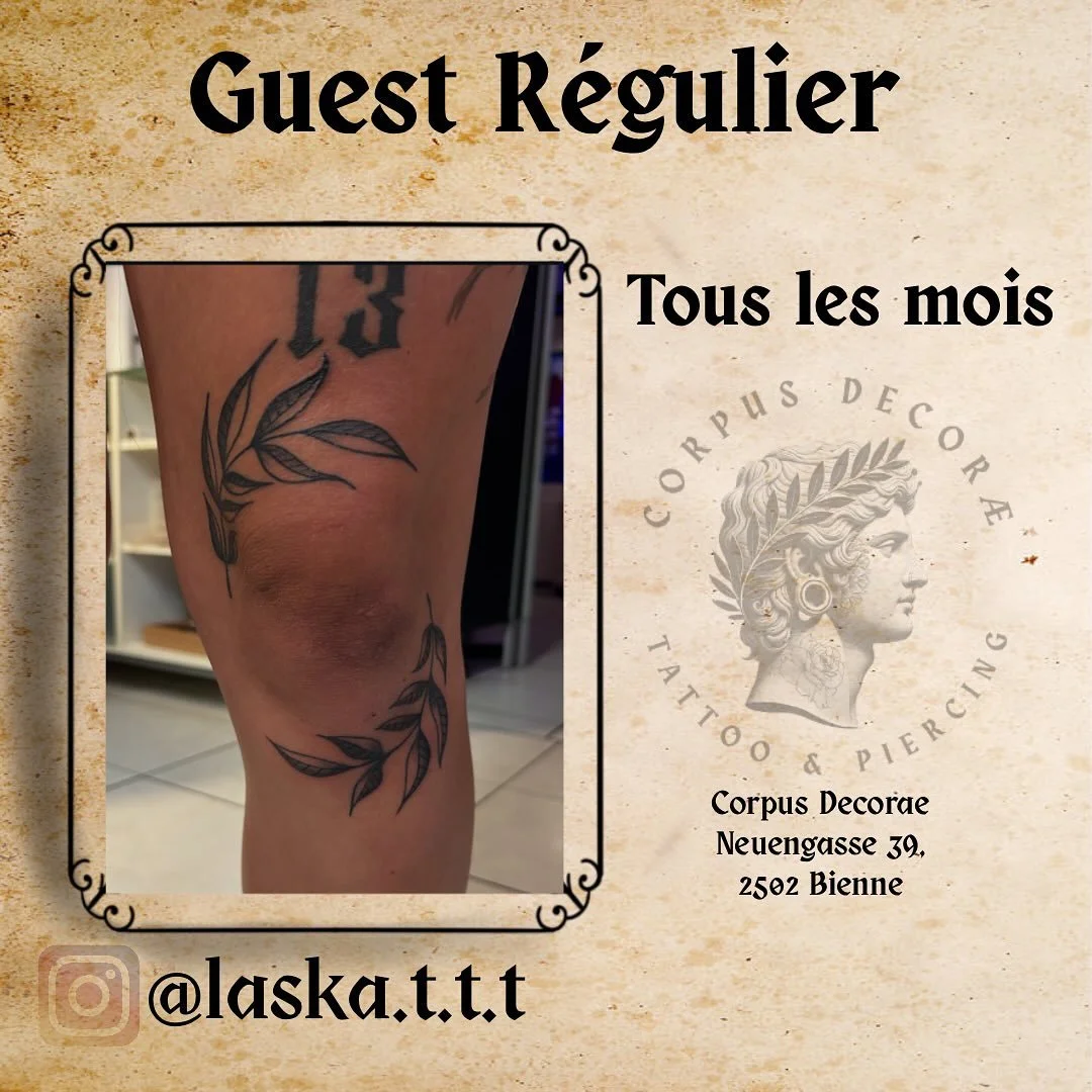 ✨ Guest Alert ✨
Laska.t.t.t sera pr&eacute;sent une fois par mois chez Corpus Decorae !
Entre street-art, black, ornemental et couleur, son style marqu&eacute; par la pop culture promet des pi&egrave;ces uniques 🔥
📩 Contacte-le en DM pour ton proje