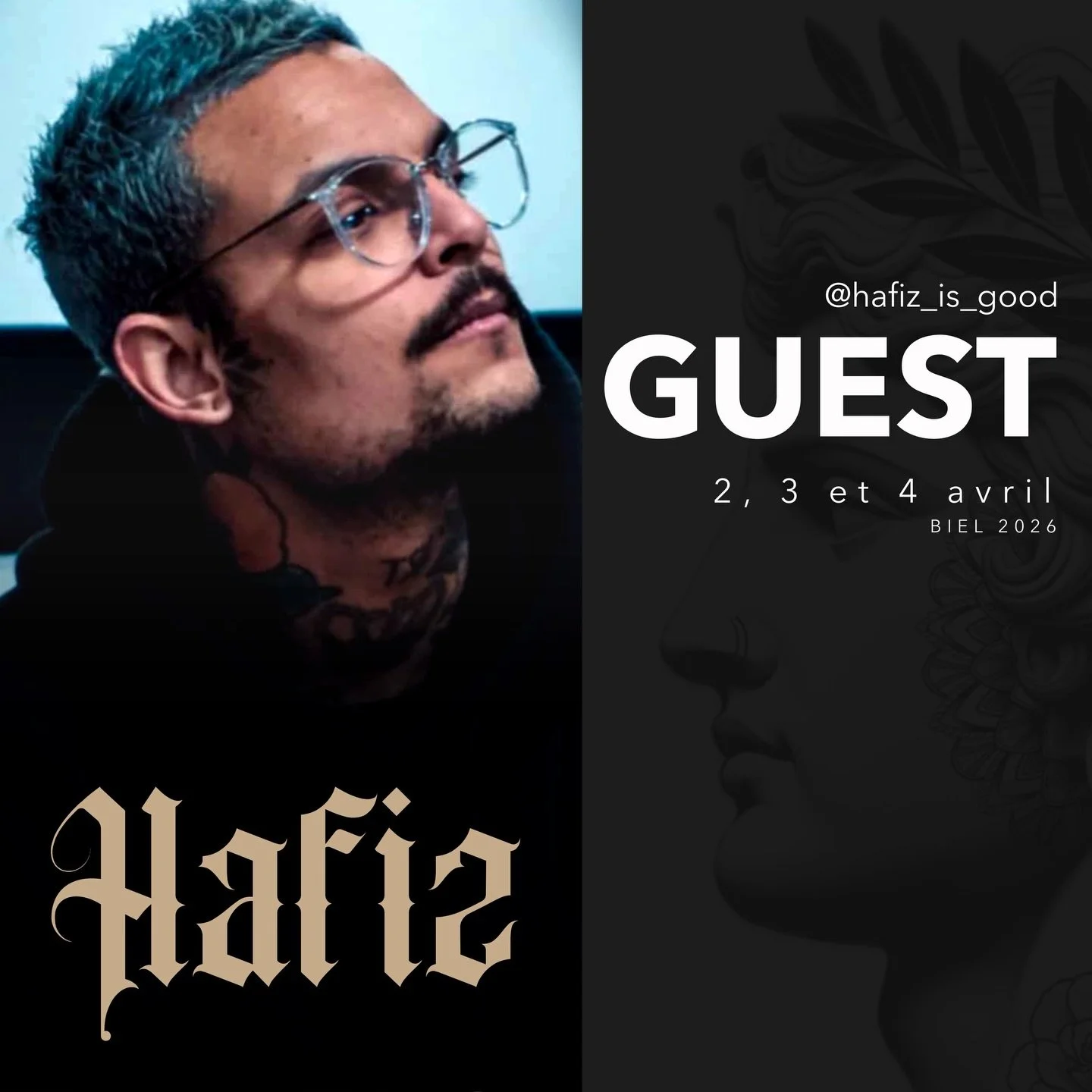 @hafiz_is_good en guest au studio du 2 au 4 avril.

Tatoueur depuis 8 ans, Hafiz d&eacute;veloppe un univers qui m&eacute;lange ornemental, r&eacute;alisme et blackwork. Son travail se distingue par des compositions fortes, un bon &eacute;quilibre de