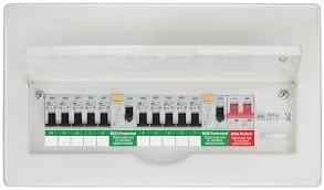 Electrical circuit breaker panel with labeled switches