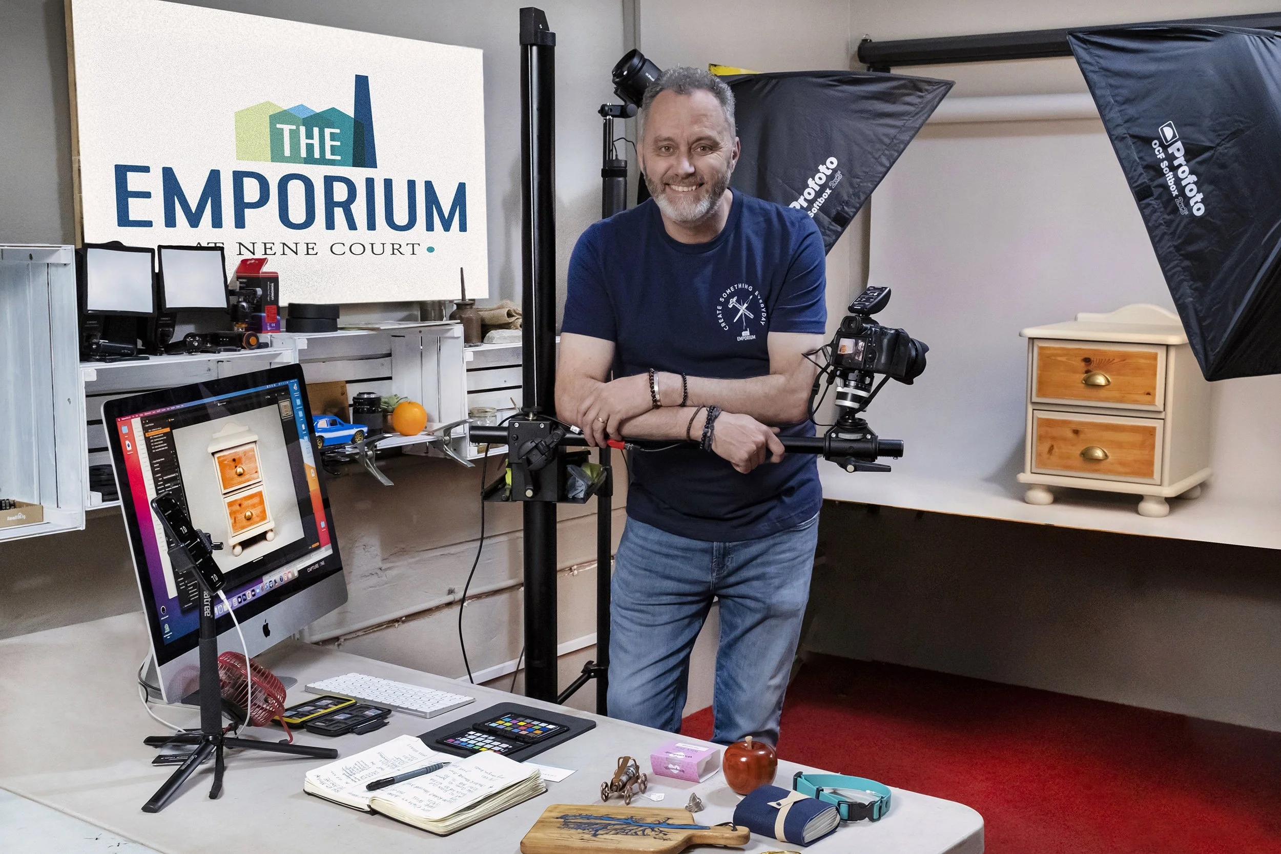 Foe many years, Charles has offered a photo studio consulting Buisness called Studio2, whereby he can specify and source your own photographic studio. This photograph shows Paul Warner at the Emporium in Wellingborough using his new equipment.