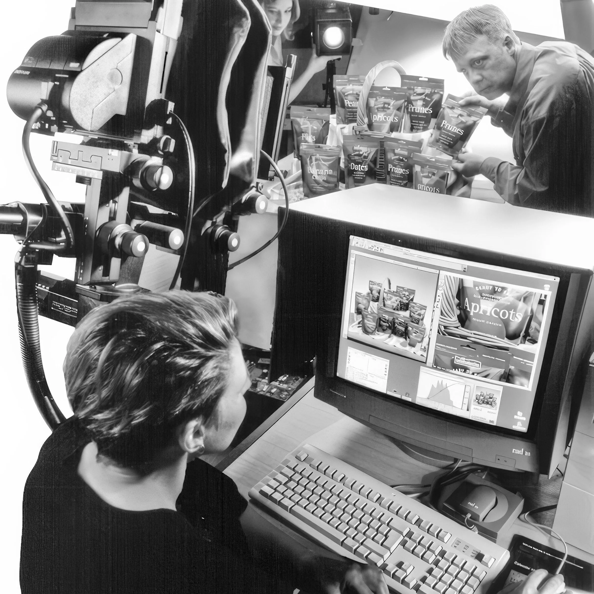 Charles Ward Photography's team of professional photographers using the Leaf DCB camera at Farm Studios. The company specialises in footwear, food, portraits and product photography, using high quality   digital cameras.