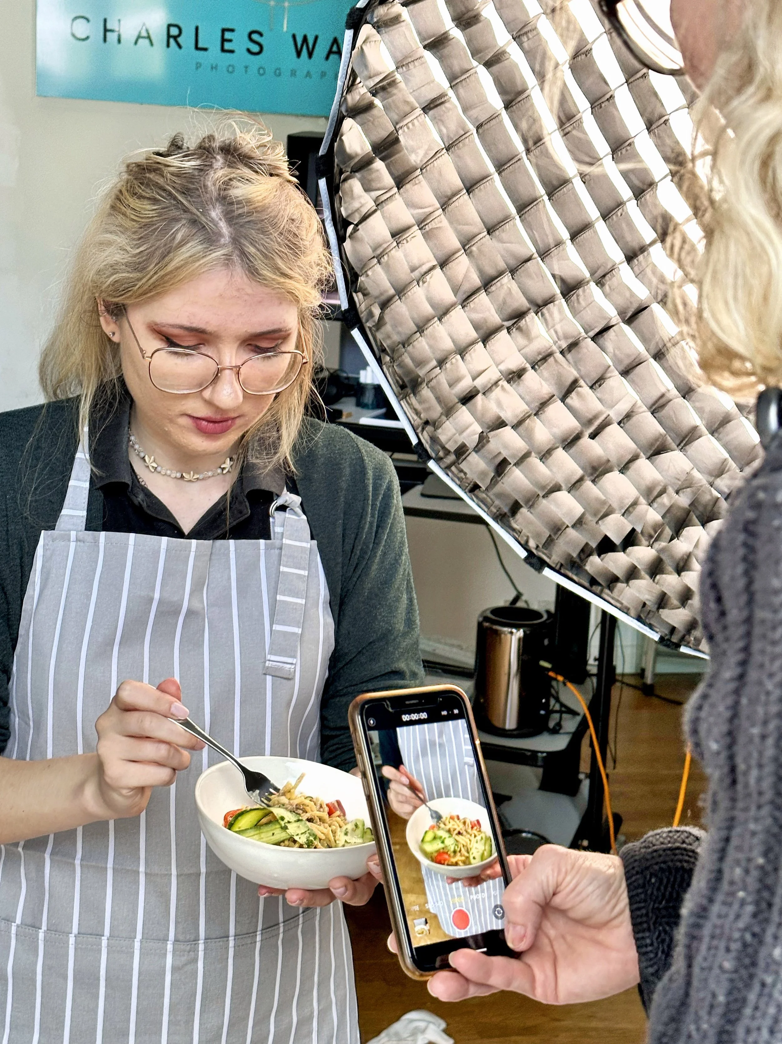 Grace Crawford working on a food photoshoot at Charles Ward