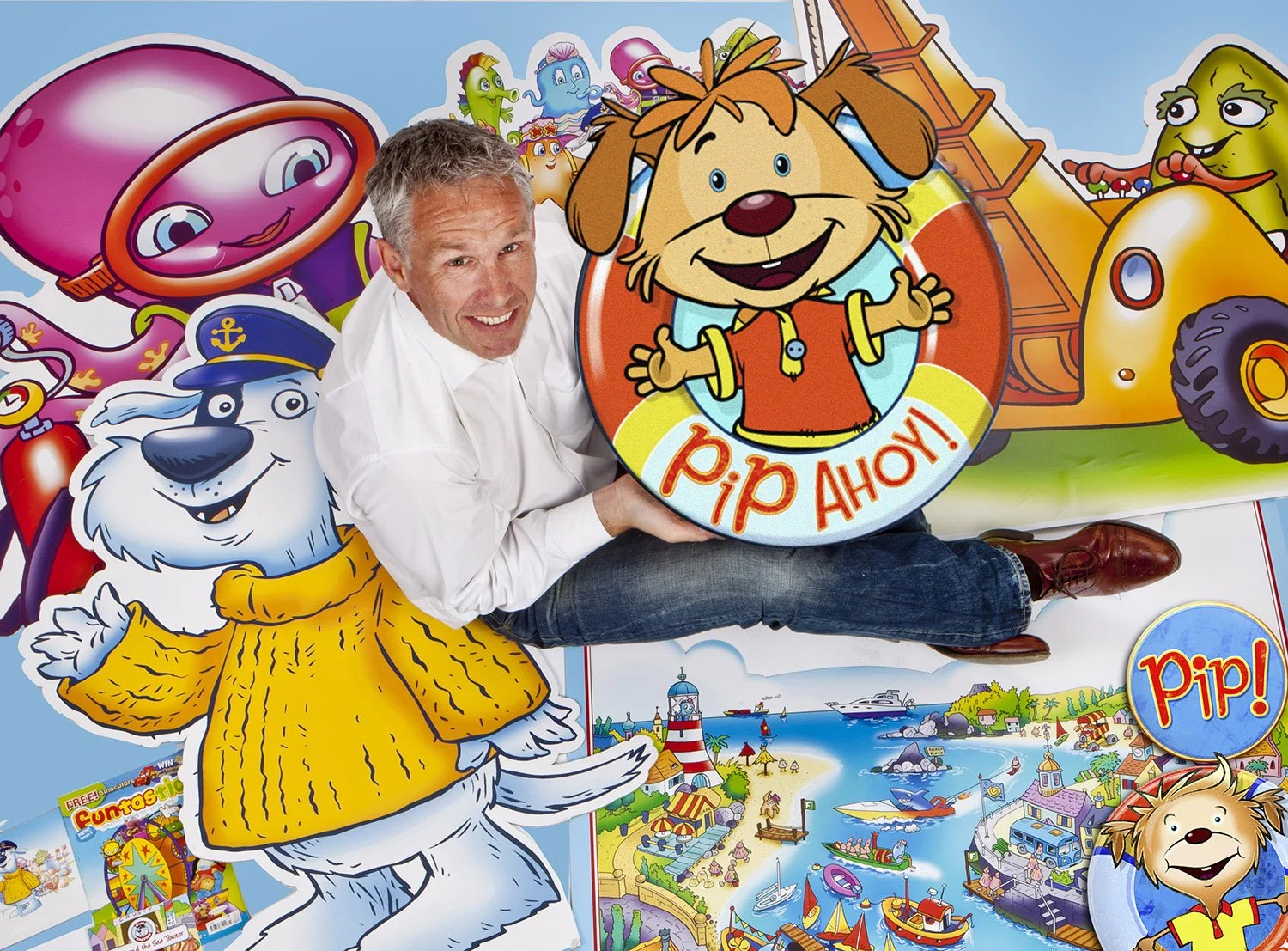 Charles Ward with his artwork for The Salties that eventually became Pip Ahoy!, a pre-school TV show featuring the voice of Sir David Jason and Stacey Solomon. Pip Ahoy! was created by legendary Manchester animation studio, Cosgrove Hall.