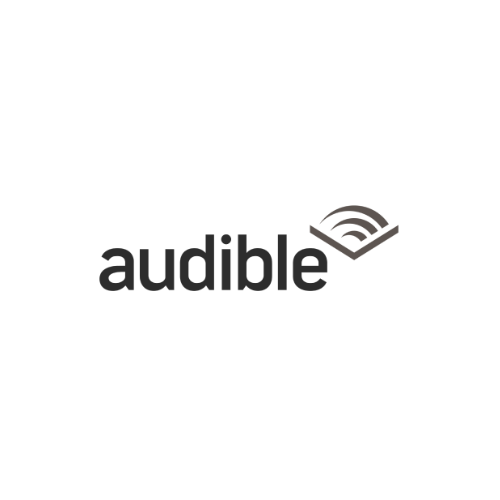 Audible logo with a stylized sound wave icon in black and gray.