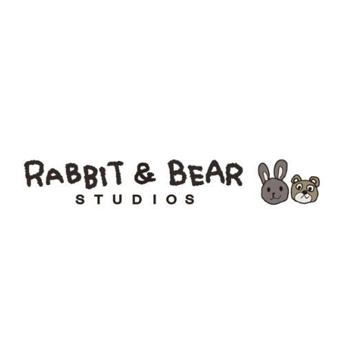 Logo with the words "Rabbit & Bear Studios" and cartoon images of a rabbit and a bear.