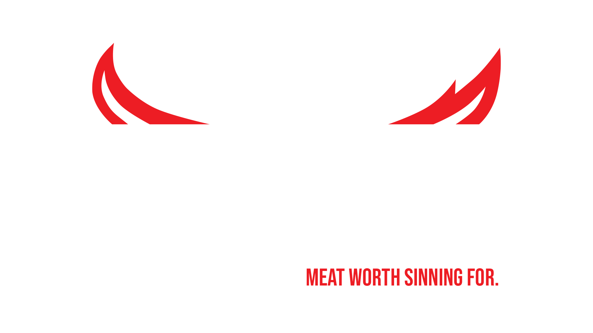 Stylized text that reads 'DEVOUR' with red devil horns above the letters and a subtitle in red that says 'MEAT WORTH SINNING FOR.'