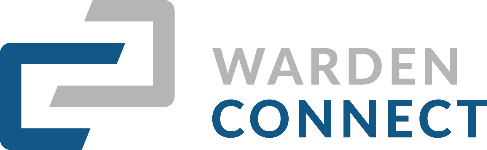 Logo for Warden Connect featuring overlapping stylized squares in gray and dark blue, with the words "Warden Connect" next to it.