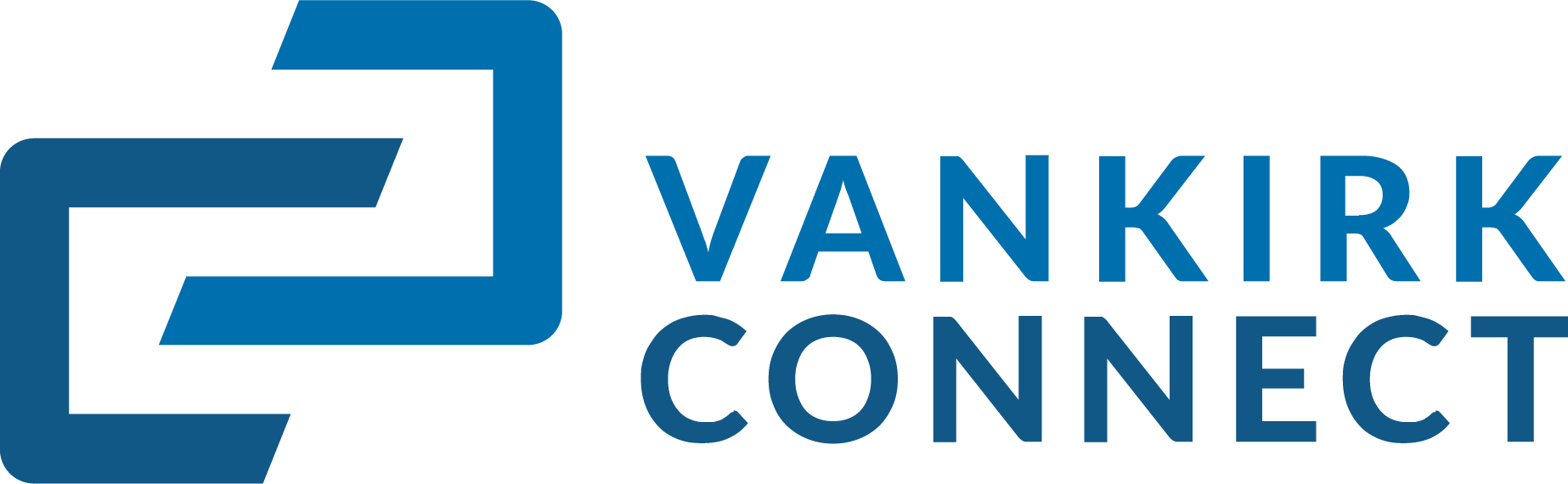 Vankirk Connect logo with a stylized blue and black abstract icon to the left of the text.