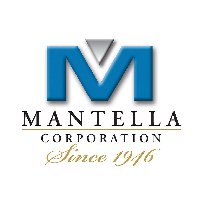 Logo of Mantella Corporation featuring a blue letter 'M' with a gray downward arrow above it, and text 'Mantella Corporation since 1946' in black and gold fonts.