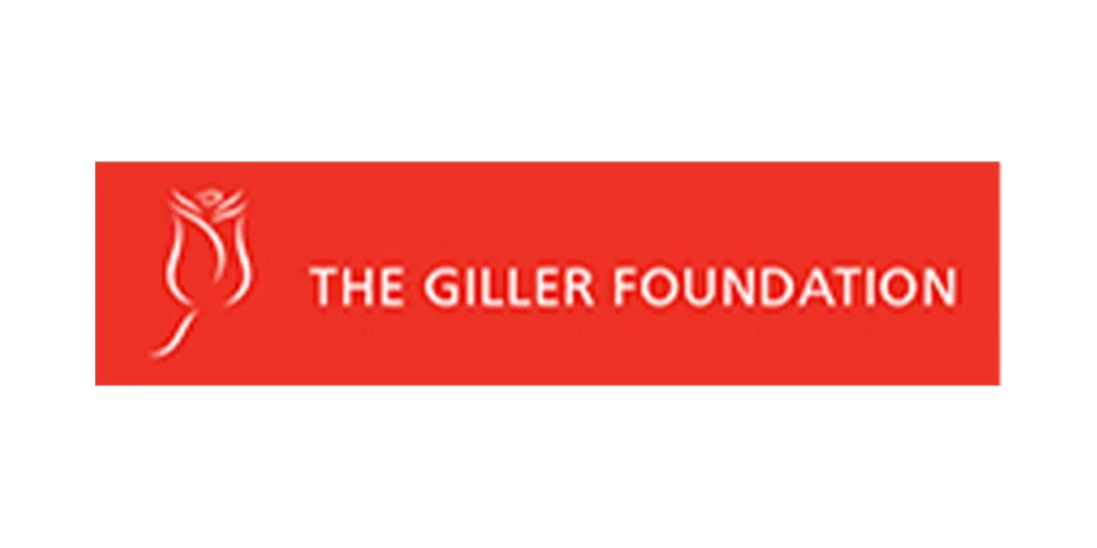 Logo of The Giller Foundation featuring a red background, a white tulip outline, and white text.