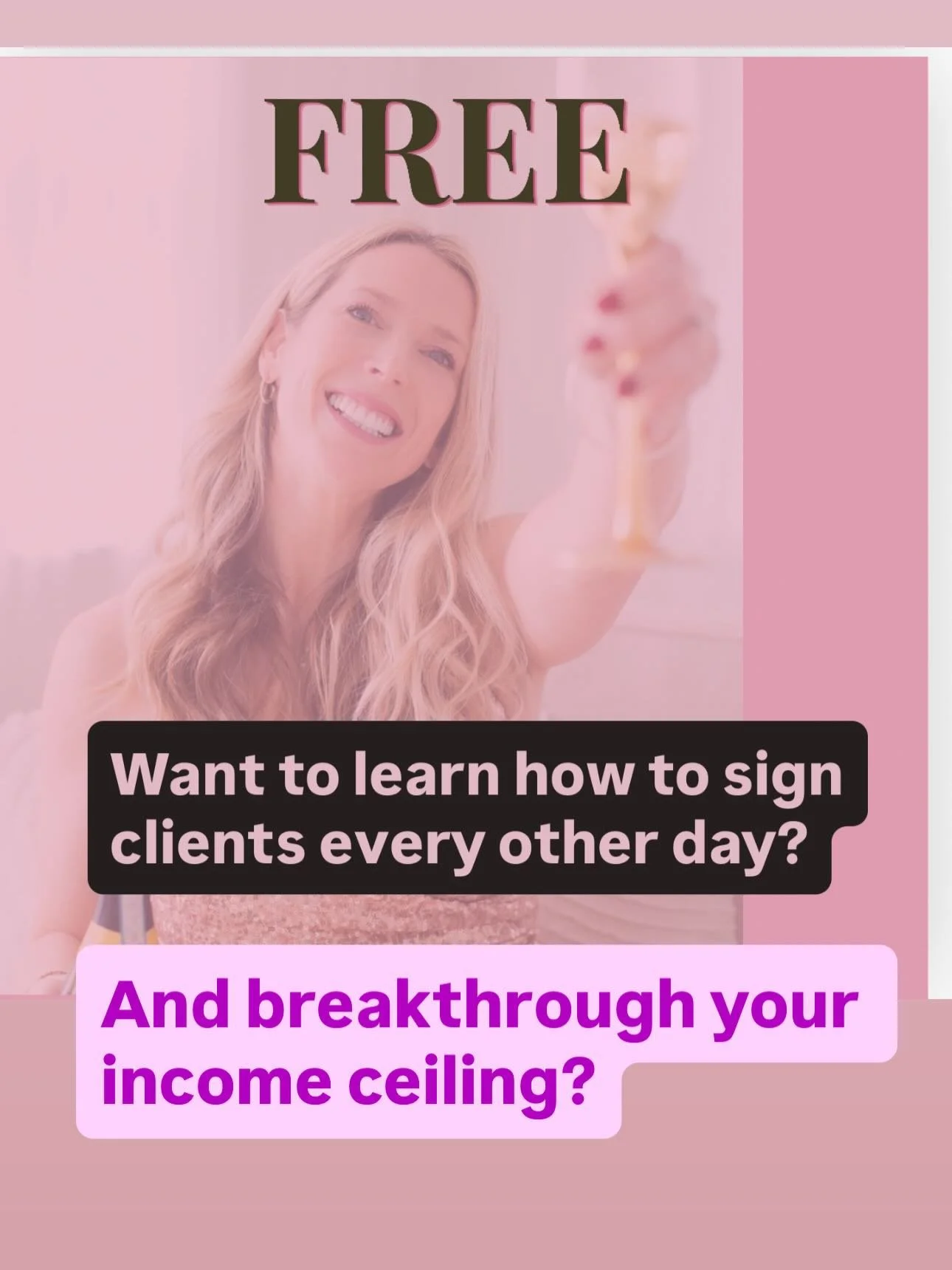 Sign up for access to my FREE Money Masterclass on 19th May at 12pm.

💰Learn how to sign clients every other day with no new strategy. No funnel. No ads.

💰How to increase your capacity for more money so that you break through your income ceiling.
