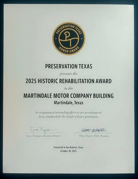 2025 Preservation Texas Historic Rehabilitation Award for the Martindale project